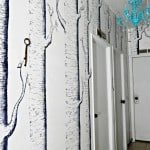 hallway with forest wallpaper