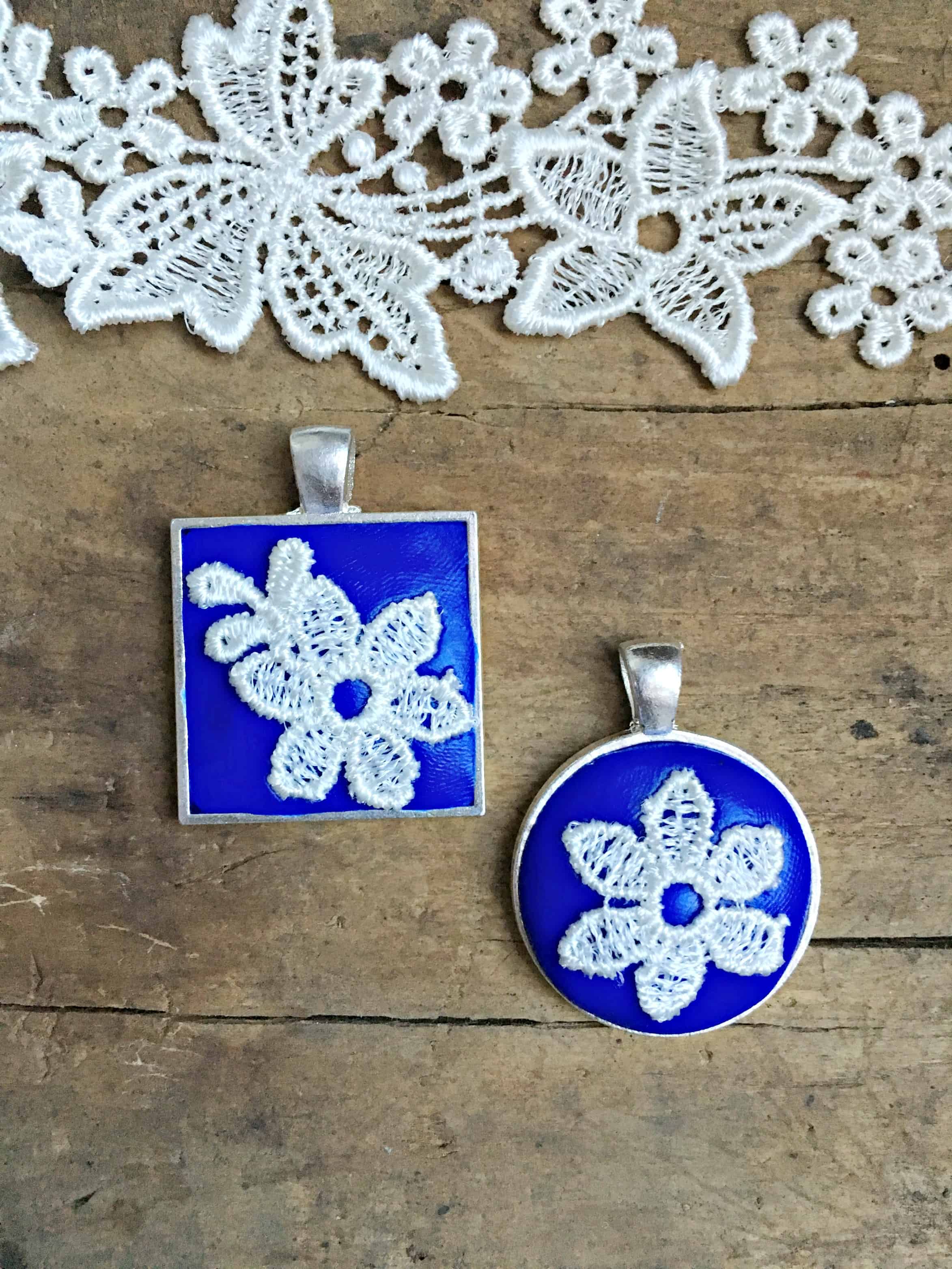 square and circle necklace with lace