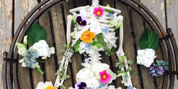 skeleton decorated with flowers