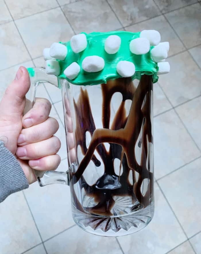 chocolate sauce is drizzled on the inside of the glass. 