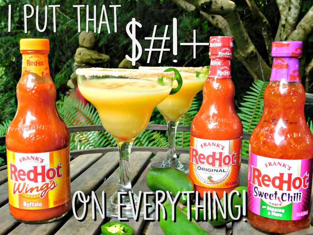spicy margarita recipe with Franks red hot bottles 