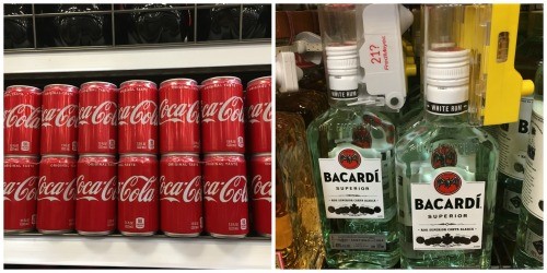 bacardi rum and mini coke cans in store photo