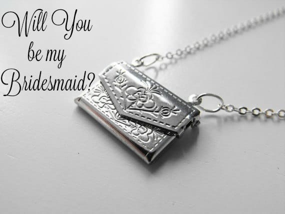 silver envelope locket necklace will you be my bridesmaid caption