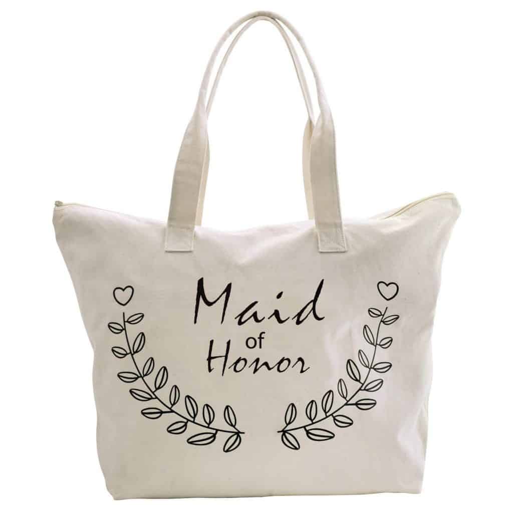 maid of honor canvas tote with quote on front