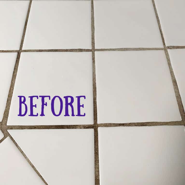 before picture of dirty grout before homemade cleaners were applied.