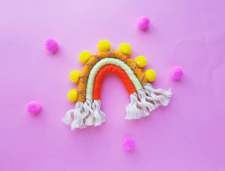 rainbow wall hanging with yarn and rope