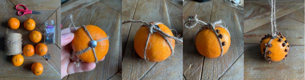 direction collage for clove studded  orange pomander
