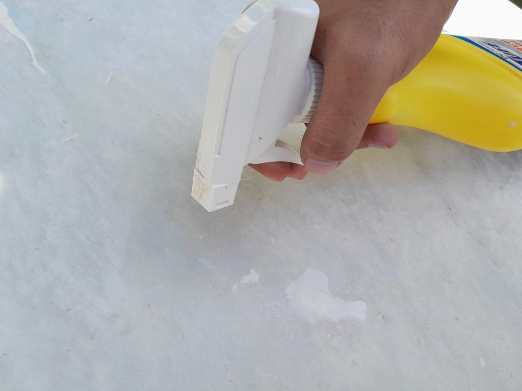 Testing of cleaning products on how to clean marble floors.