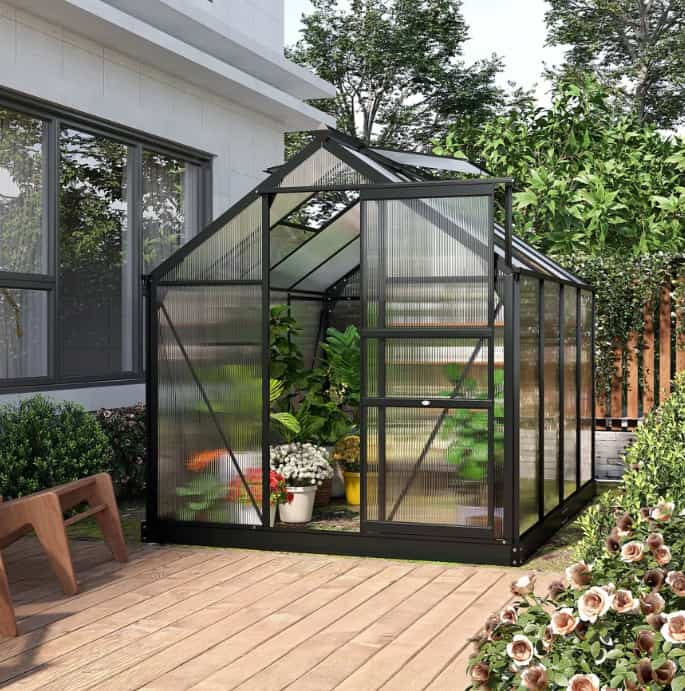 Greenhouse on a back patio.