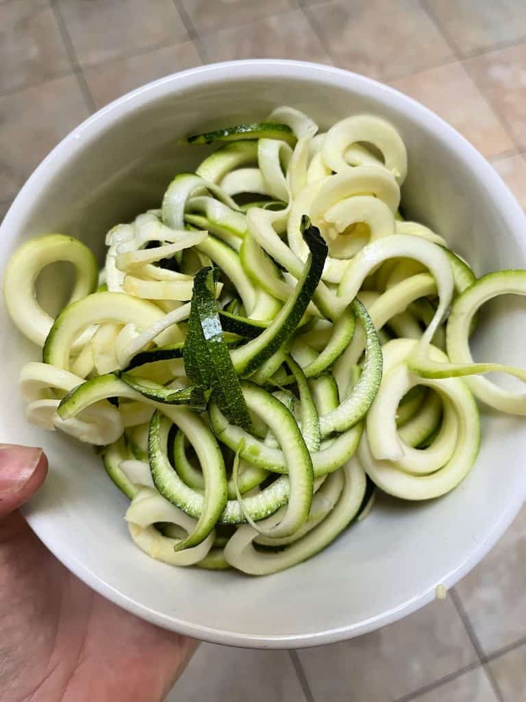 Zoodles in a white bowl. 
