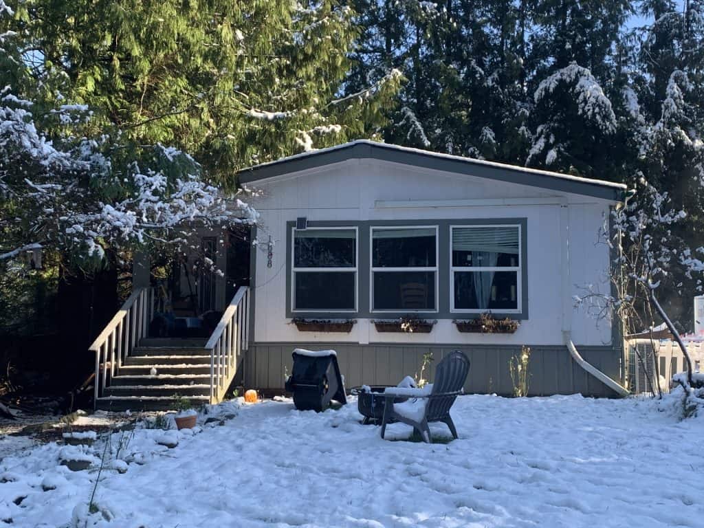 Front view of a house in the winter.